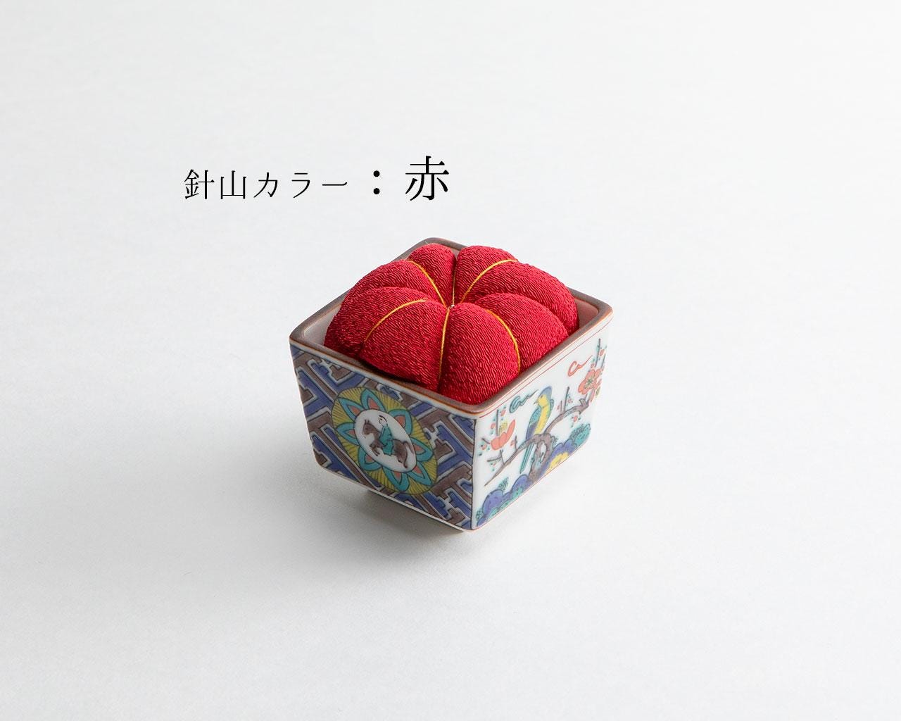 Japanese Hiro Kutani Ware Pincushion - red square