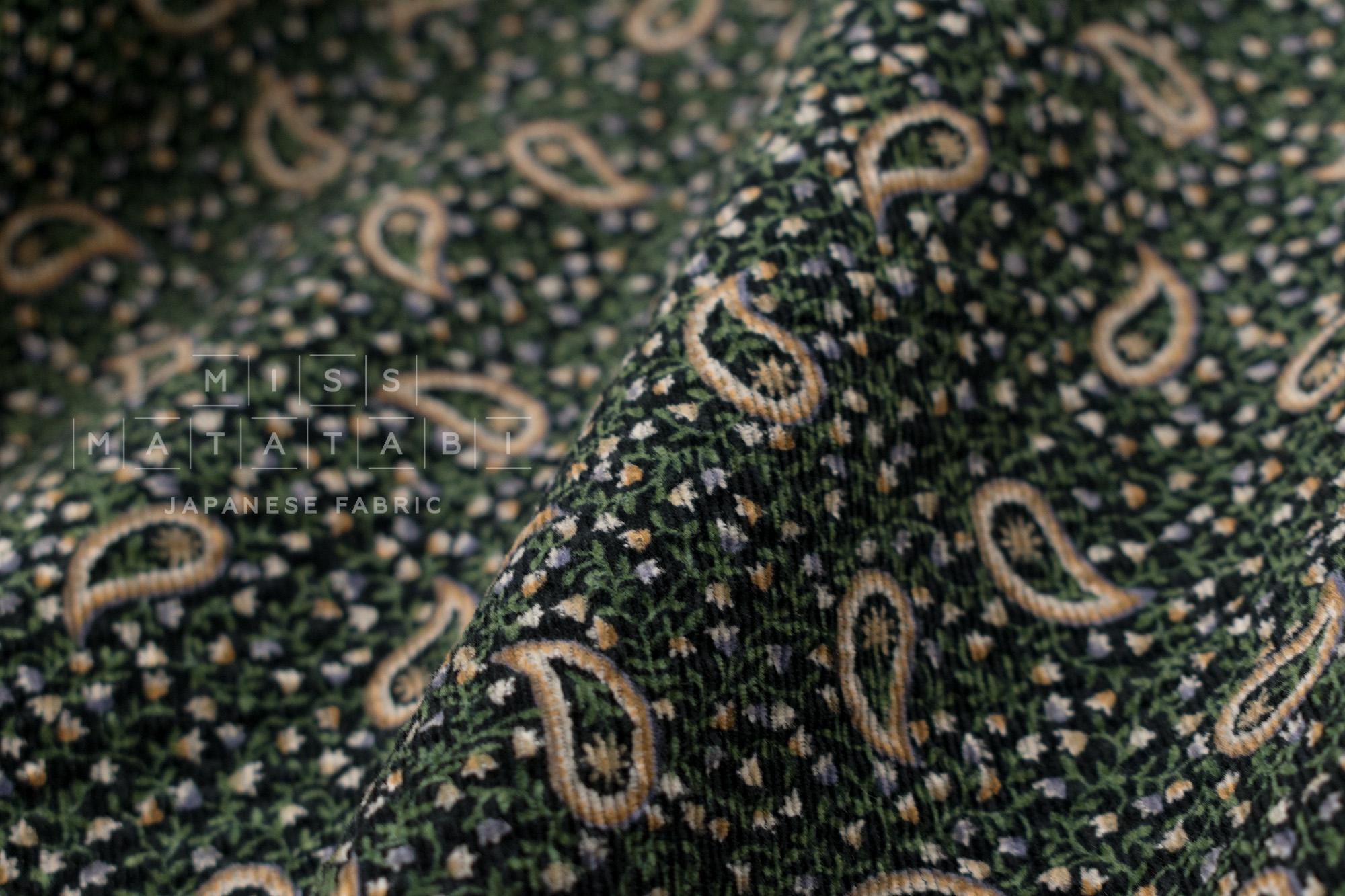 Japanese Fabric Ripple Corduroy Ditsy - black, green - 50cm