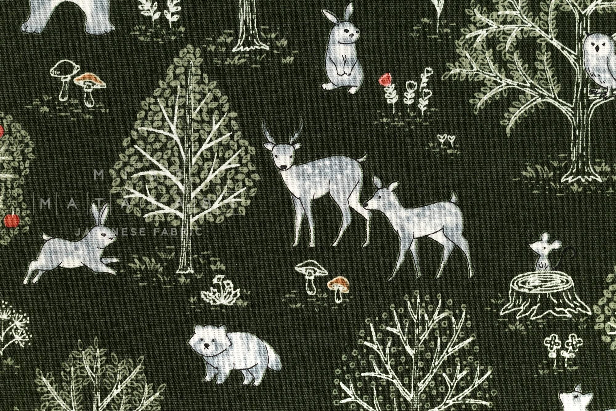 Japanese Fabric Not Scary Bear Forest - green - 50cm
