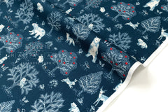 Japanese Fabric Not Scary Bear Forest - blue - 50cm