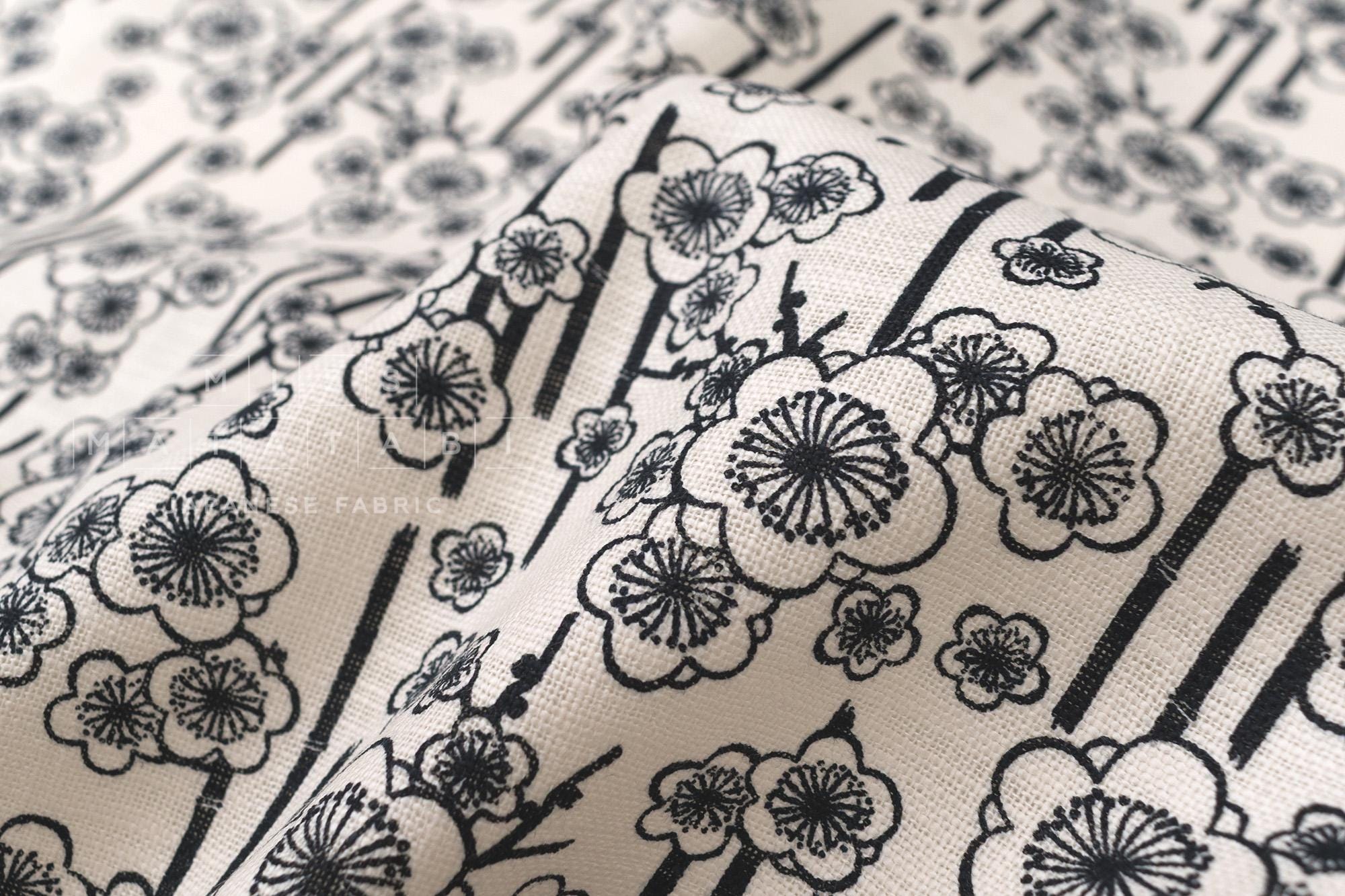 DEADSTOCK Japanese Fabric Ume Blossom - black, white - 50cm