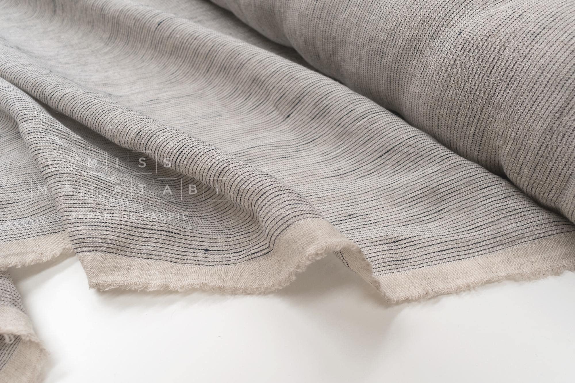 DEADSTOCK Japanese Fabric 100% Linen Yarn-dyed Black Stripe - 50cm