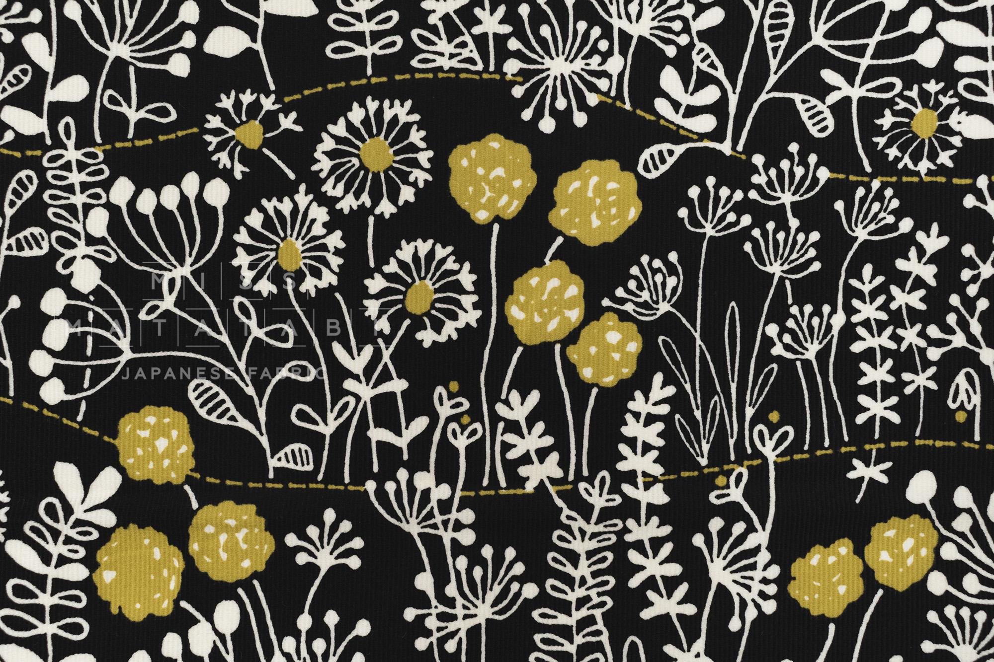 Japanese Fabric Corduroy Zasso Hana - B black - 50cm