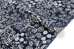 Japanese Fabric Corduroy Zasso Hana - C navy - 50cm