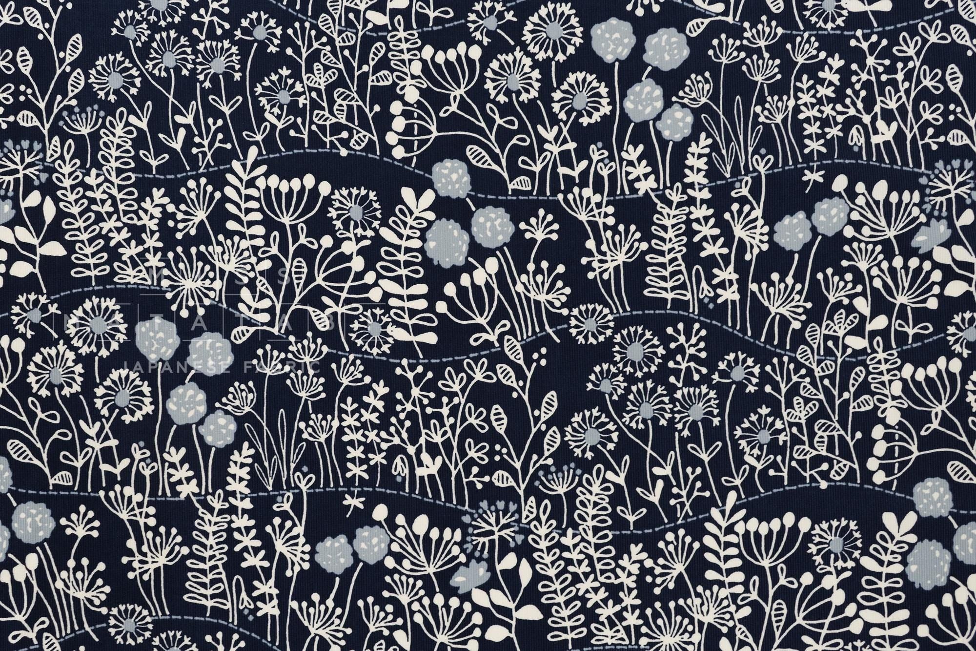 Japanese Fabric Corduroy Zasso Hana - C navy - 50cm