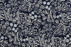 Japanese Fabric Corduroy Zasso Hana - C navy - 50cm