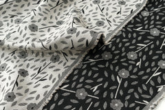 Japanese Fabric Yarn Dyed Woven Jacquard Sweet Floral - grey, black - 50cm