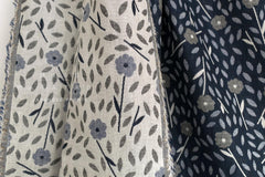 Japanese Fabric Yarn Dyed Woven Jacquard Sweet Floral - navy blue - 50cm