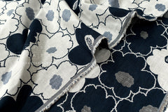 Japanese Fabric Yarn Dyed Woven Jacquard Bold Floral - navy blue - 50cm
