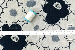 Japanese Fabric Yarn Dyed Woven Jacquard Bold Floral - navy blue - 50cm