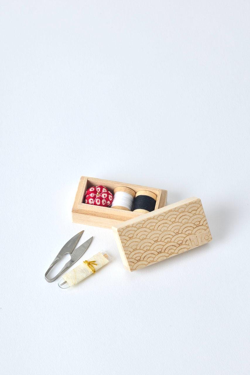 Japanese Hiro Small Sewing Box Kanazawa Seigaiha Waves