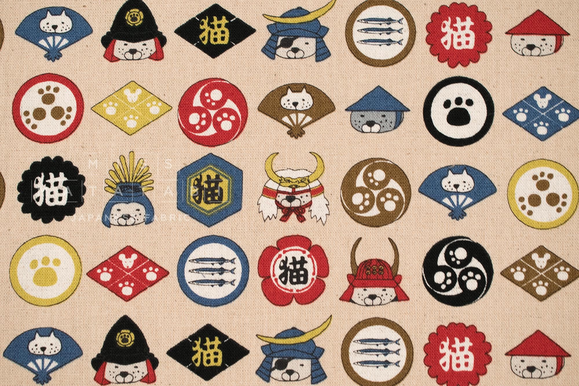 Japanese Fabric Bushi Cats - A - 50cm