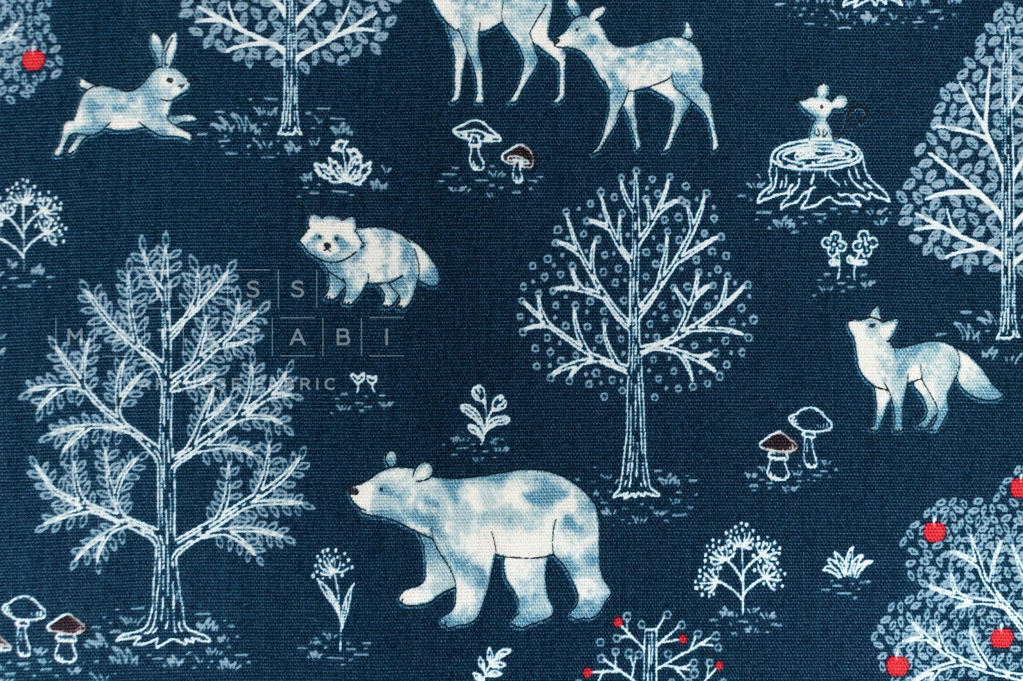 Japanese Fabric Not Scary Bear Forest - blue - 50cm