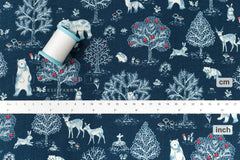 Japanese Fabric Not Scary Bear Forest - blue - 50cm