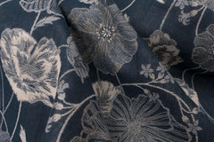 Japanese Fabric Yarn Dyed Woven Poppy Jacquard - navy blue - 50cm