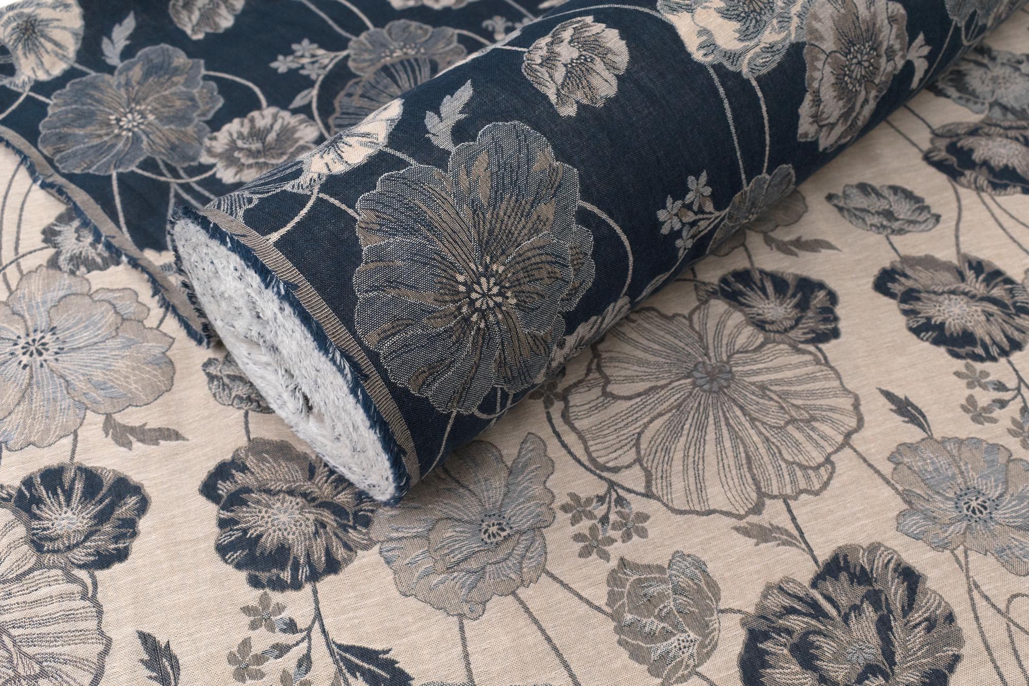 Japanese Fabric Yarn Dyed Woven Poppy Jacquard - navy blue - 50cm