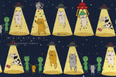 Japanese Fabric Alien Abduction Disco Cats - D blue - 50cm