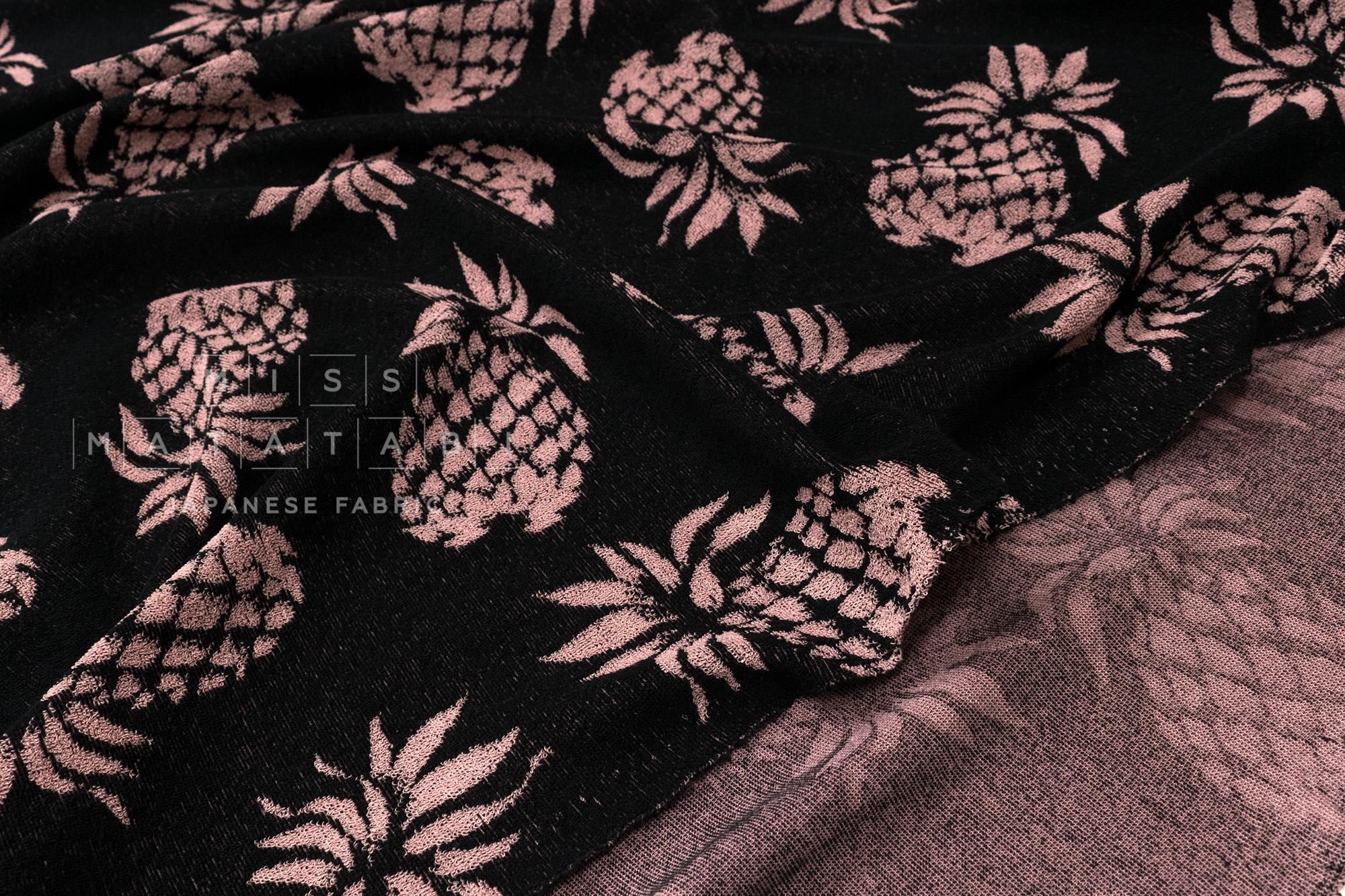 Japanese Fabric Jacquard Pile Terrycloth - black, pink - 50cm