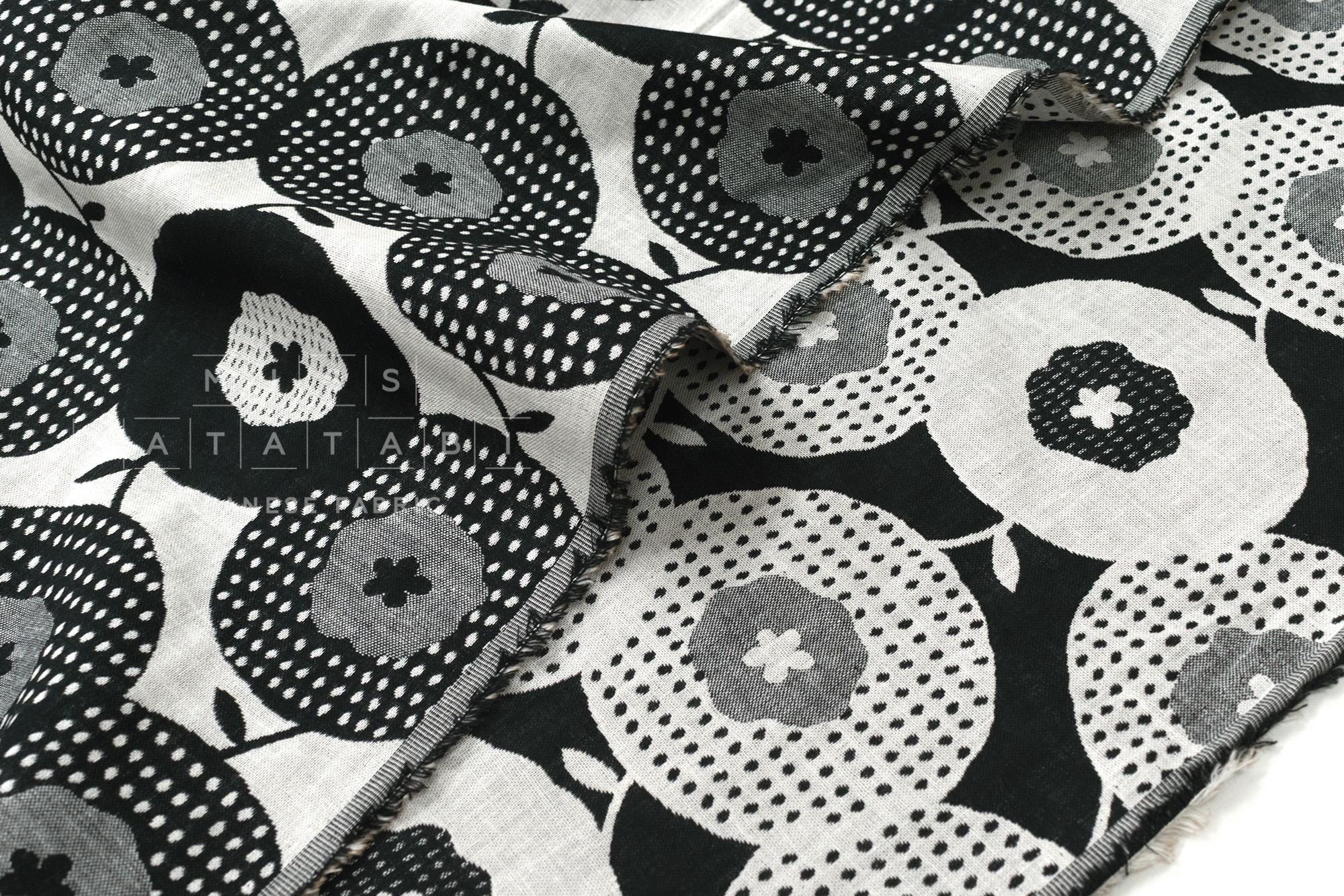 Japanese Fabric Yarn Dyed Woven Jacquard Maru Hana - black - 50cm