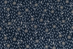 Japanese Fabric Yarn Dyed Woven Jacquard Sweet Floral - navy blue - 50cm