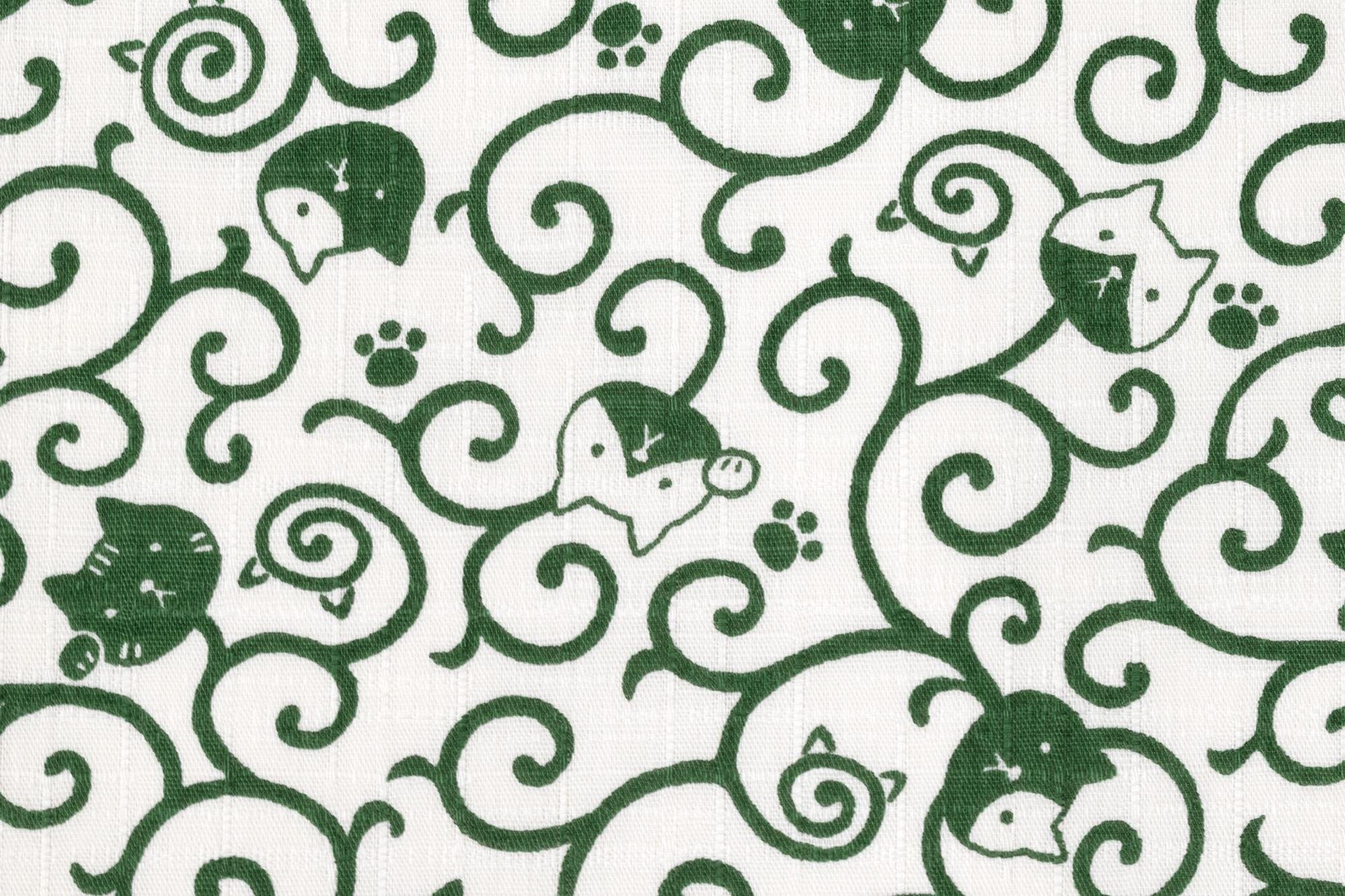 Japanese Fabric Karakusa Cats - green - 50cm