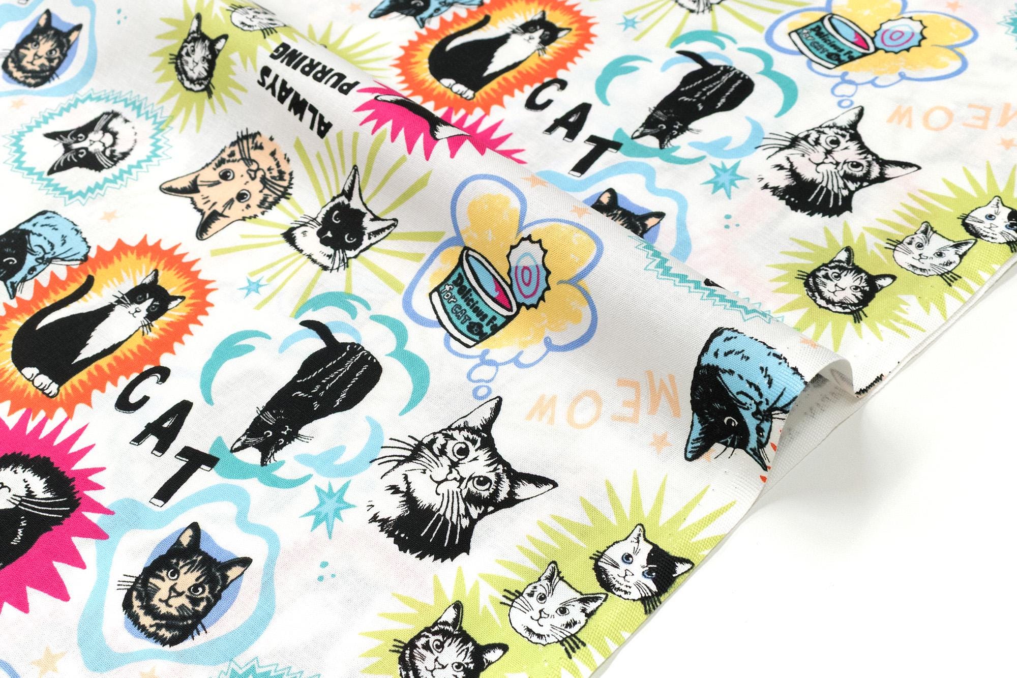 Japanese Fabric Meow Cat - white multi - 50cm