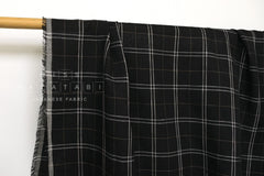 DEADSTOCK Japanese Fabric 100% Linen Check Plaid - black - 50cm