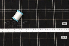 DEADSTOCK Japanese Fabric 100% Linen Check Plaid - black - 50cm