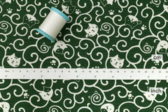 Japanese Fabric Karakusa Cats - green II - 50cm