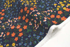 Cotton + Steel Rifle Paper Co. カモン キャンバス - ワイルドウッド ガーデン - ネイビー