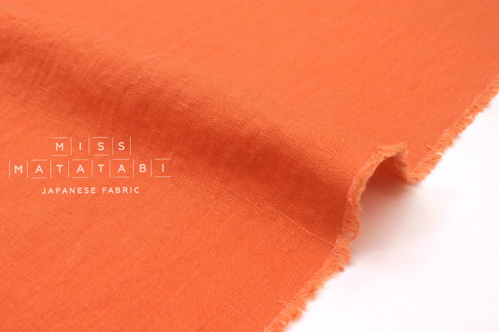 Japanese Fabric 100% washed linen - coral orange - 50cm