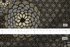 Japanese Fabric - Yarn Dyed Jacquard Peony - black, latte - 50cm