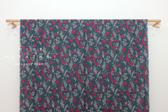 100% リネン ポピー II - ブルー、マゼンタ