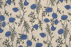 100% リネン ポピー II - 青、緑