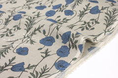 100% リネン ポピー II - 青、緑