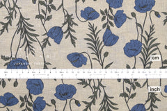 100% リネン ポピー II - 青、緑