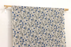 100% リネン ポピー II - 青、緑