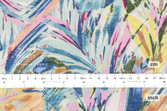 Japanese Fabric Palms linen voile - blue, pink, yellow - 50cm