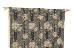 Japanese Fabric Yarn Dyed Jacquard Woven Flower Pond - black, latte - 50cm