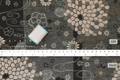 Japanese Fabric Yarn Dyed Jacquard Woven Flower Pond - black, latte - 50cm