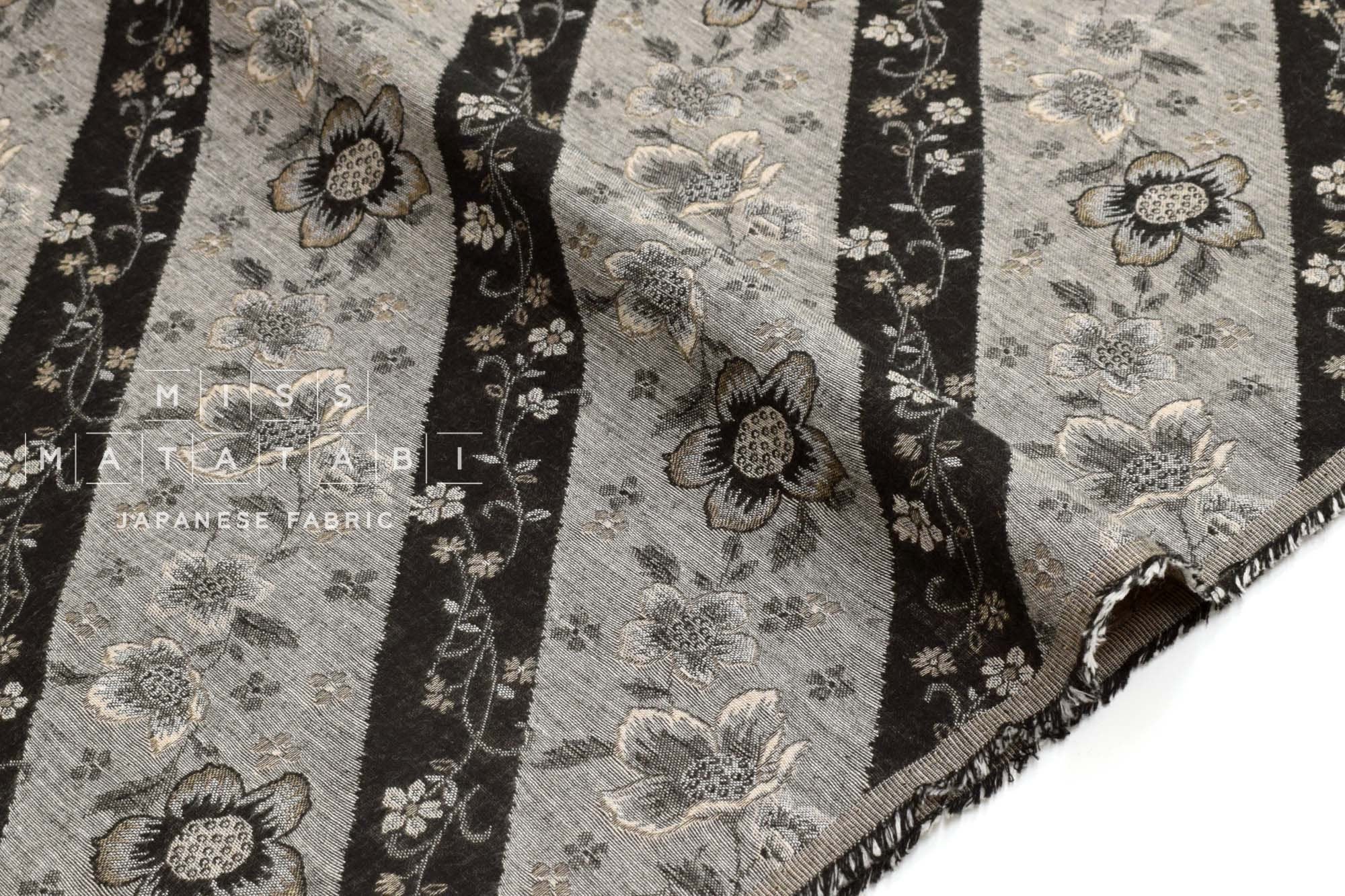 Japanese Fabric Yarn Dyed Woven Jacquard A - black, latte - 50cm