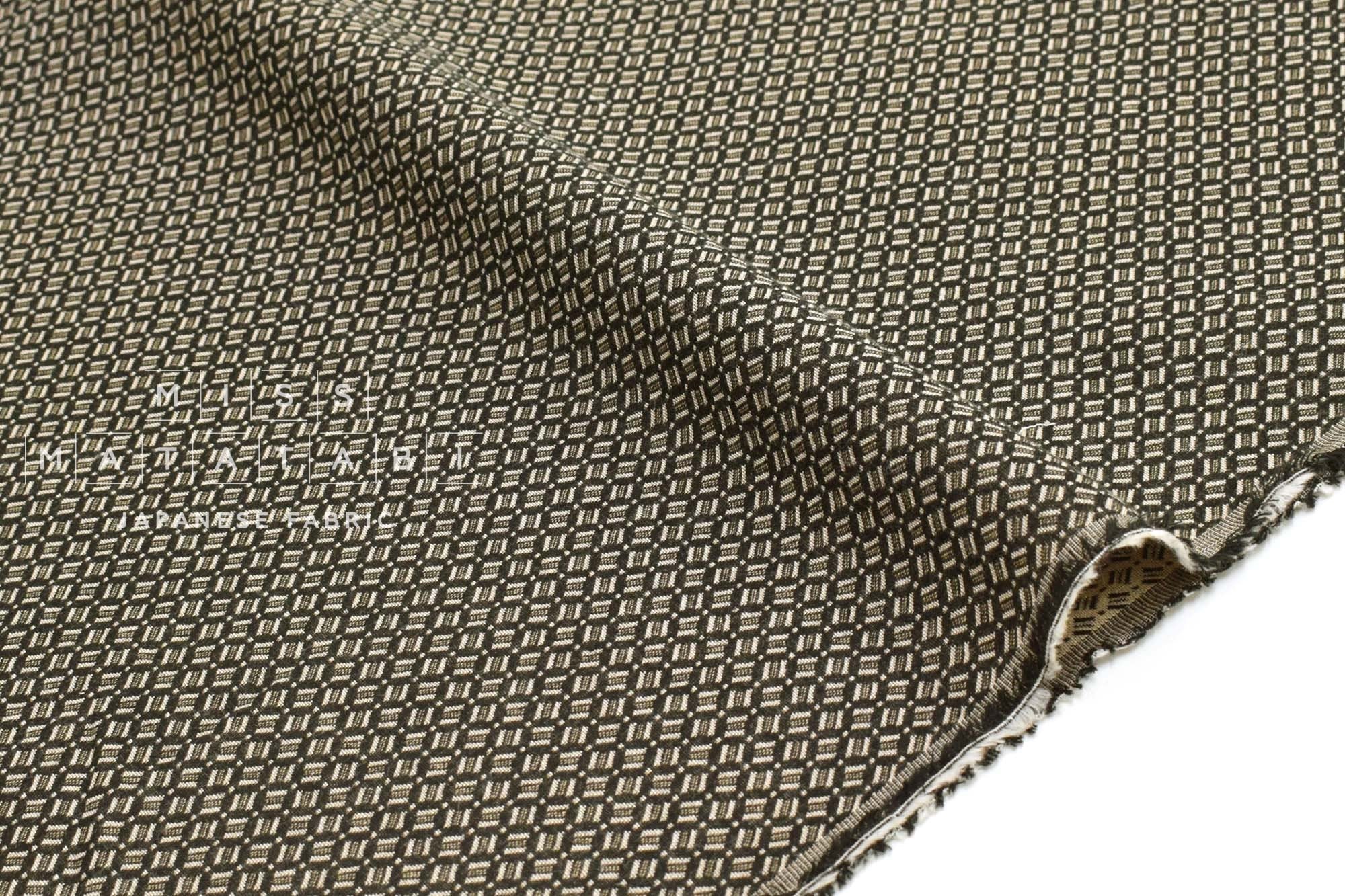 Japanese Fabric Yarn Dyed Woven Jacquard D - black, latte - 50cm