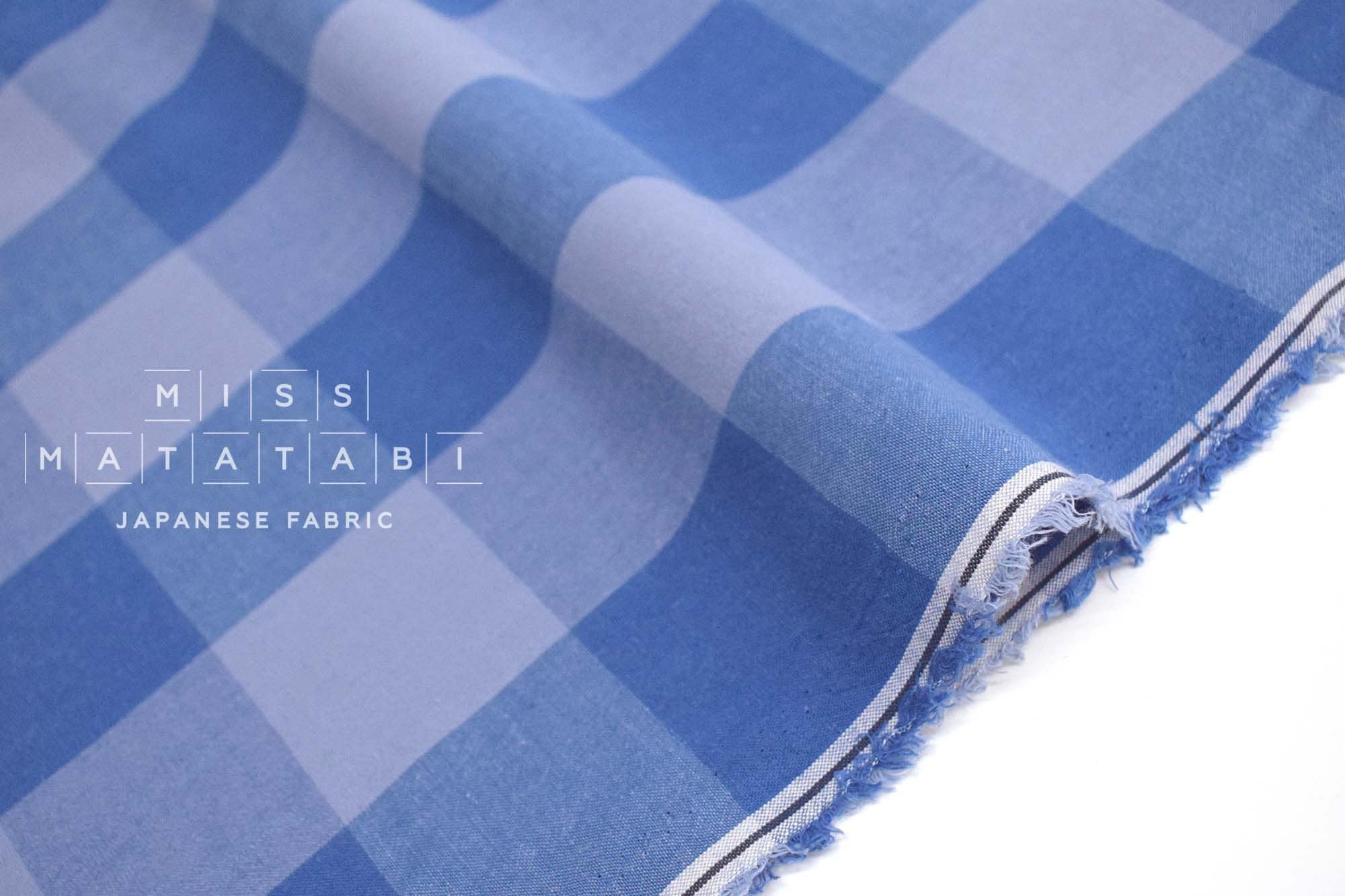 Japanese Fabric Yarn Dyed Large Check - blue - 50cm