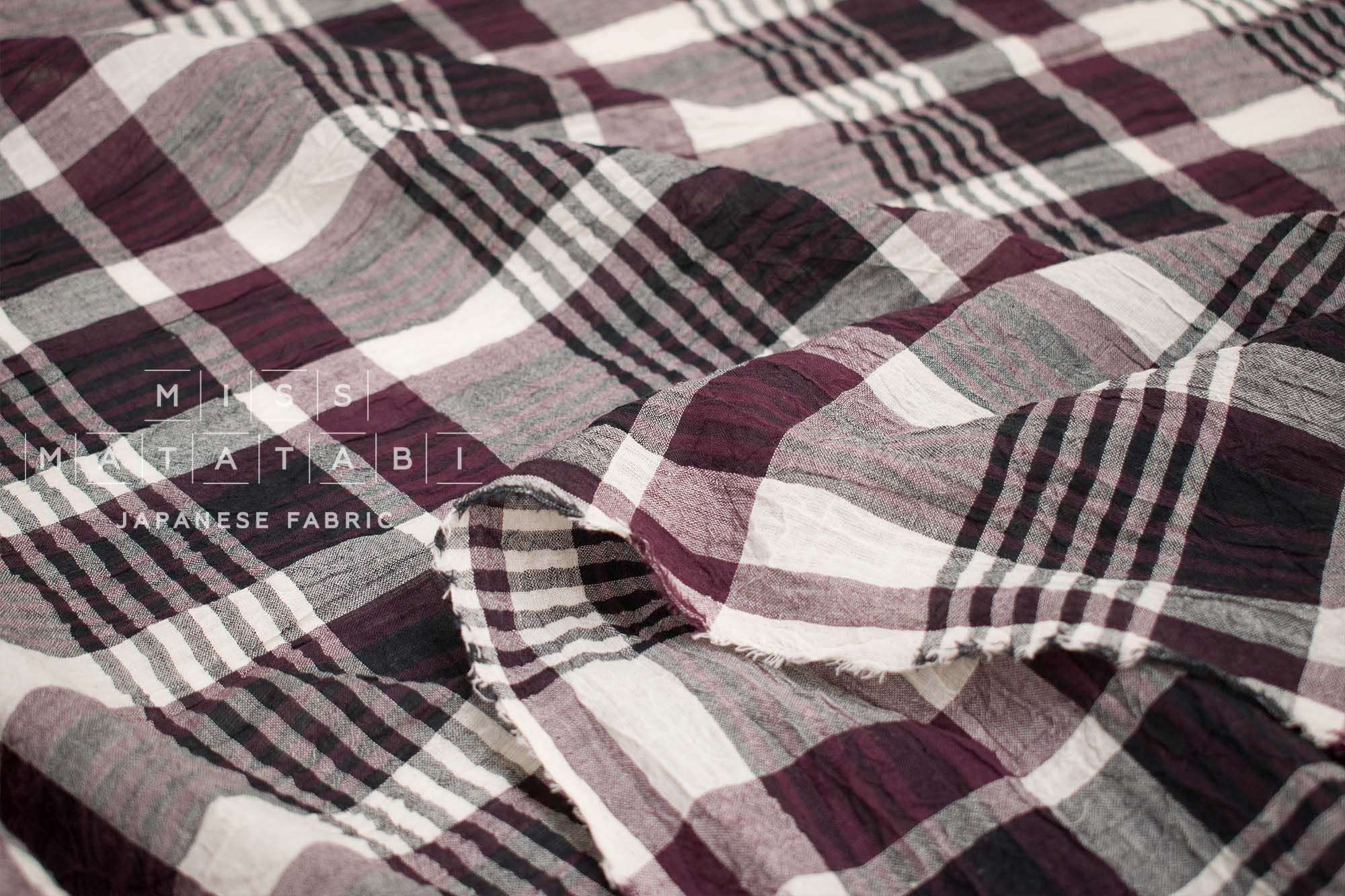 Japanese Fabric Shokunin Collection Yarn-Dyed Plaid - berry and eggplant - 50cm