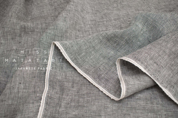Japanese Fabric 100% Linen Chambray - black -  50cm