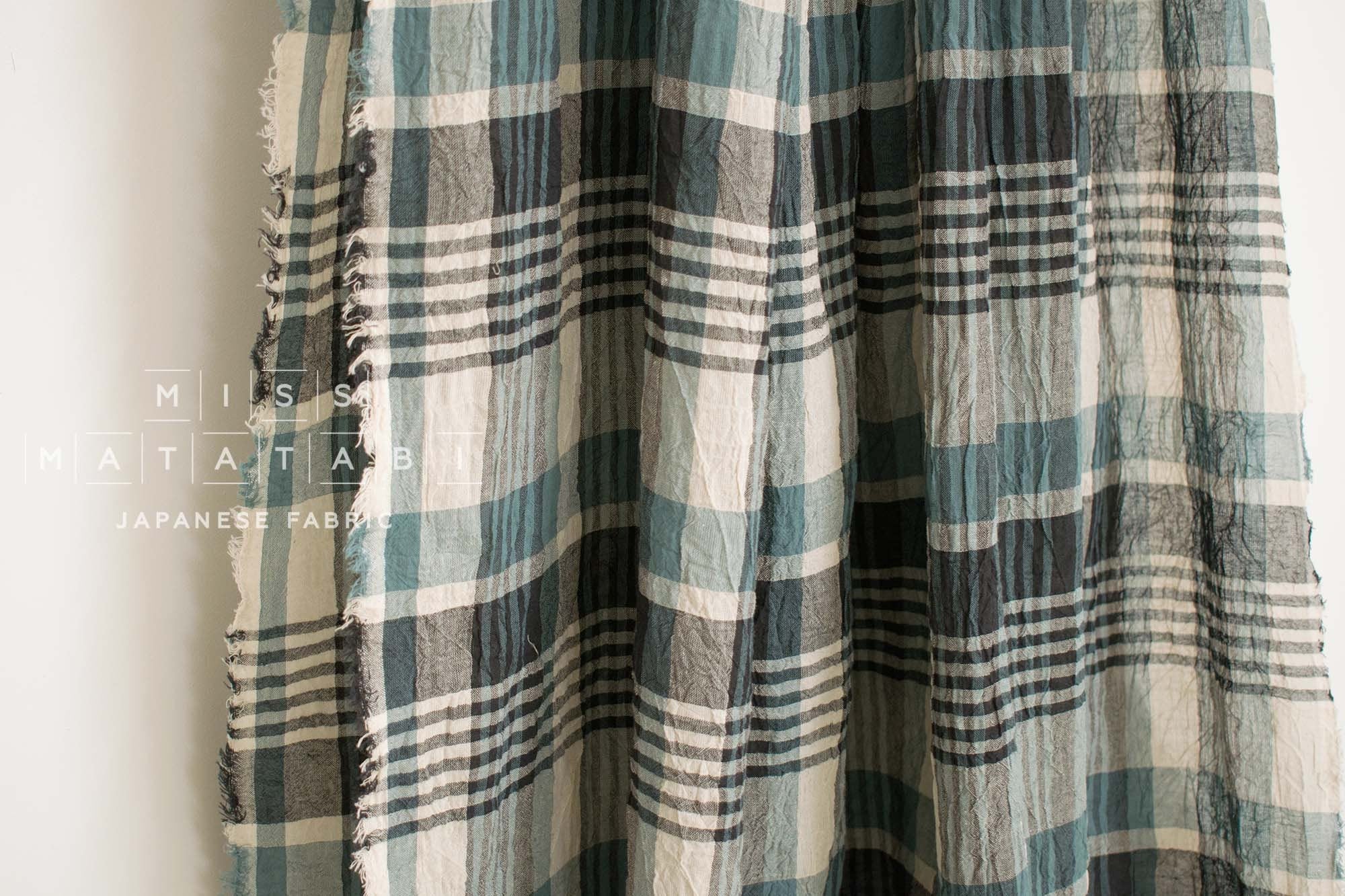 Japanese Fabric Shokunin Collection Yarn-Dyed Plaid - teal and black - 50cm