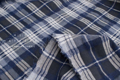 Japanese Fabric Shokunin Collection Yarn-Dyed Wool Plaid - navy blue - 50cm