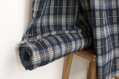 Japanese Fabric Shokunin Collection Yarn-Dyed Wool Plaid - navy blue - 50cm
