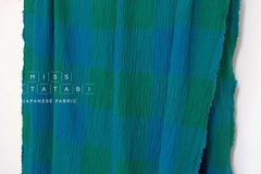 Japanese Fabric Shokunin Collection Yarn-Dyed Large Plaid Herringbone - green, blue - 50cm