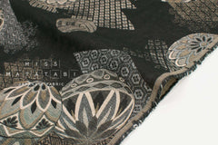 Japanese Fabric Yarn Dyed Jacquard Woven Hishi Monyo - black, latte - 50cm